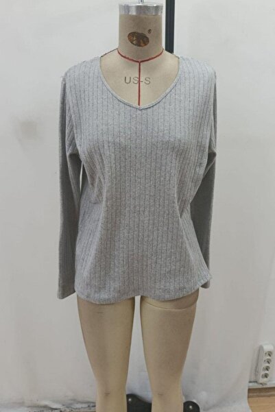 Mossta V-Neck Lace Detail Back Ruched Camisole Blouse - Gray