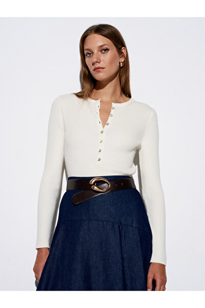 Dilvin 10819 Wool Blend Thin Knitwear-Ecru