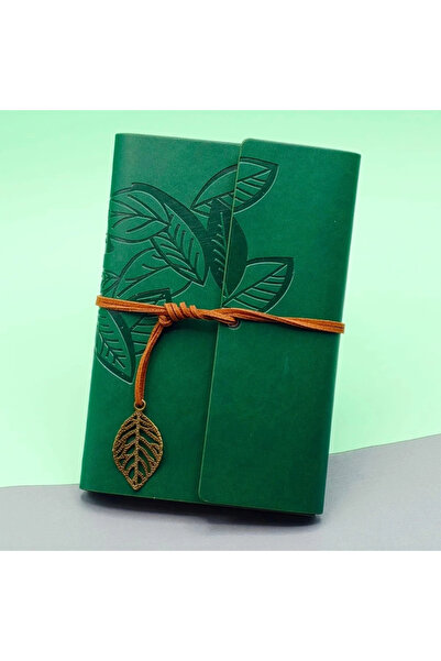 Belle Fusion Bfs Green Leather Cover Leaf Pattern Notebook