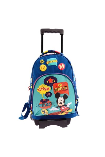 Disney Mickey Mouse Trolley Backpack, Grades 1-4, Blue/Green