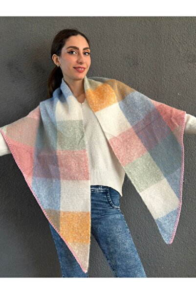Gönülden Tasarım Soft Plaid Triangle Crocheted Women's Shawl 200X85 cm