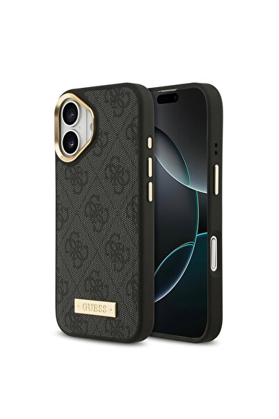 Guess iPhone 17 Uyumlu Kılıf Lisanslı M-safeli 4G Desenli PU Metal Plaka Klas...