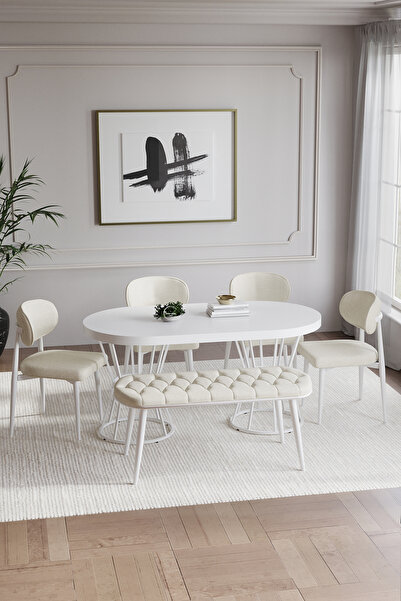 BY ORHAN GÜZEL BOHEM POLO MUTFAK MASASI TAKIMI 6 KİŞİLİK BENCLİ