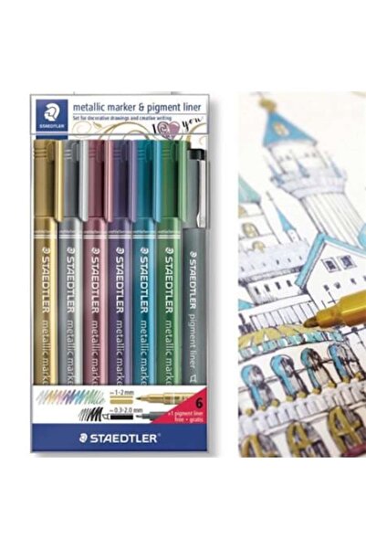 Staedtler Set de 6 markere metalice + liner gratuit 8323-SWP6P