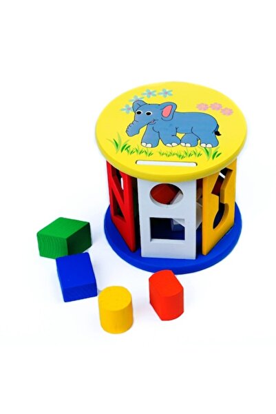 ALİBEİBEİ Cutie cilindrică cu forme geometrice colorate din lemn (Alibibei)