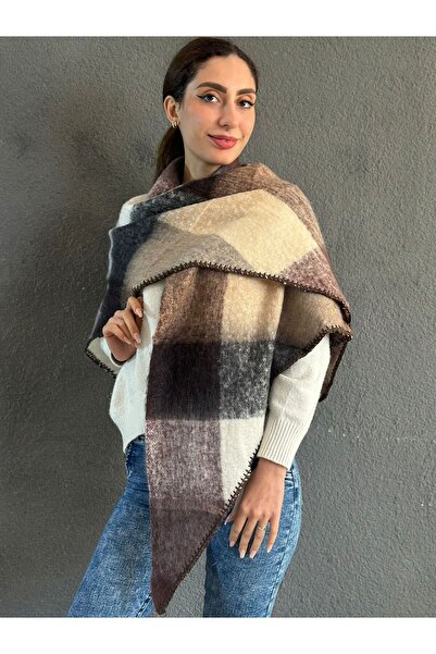Gönülden Tasarım Soft Plaid Triangle Crocheted Women's Shawl 200X85 cm