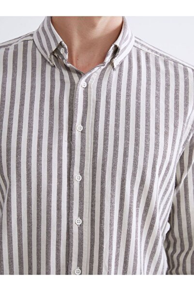 LC Waikiki Ανδρικό πουκάμισο SOUTHBLUE Regular Fit με ριγέ λινό εφέ