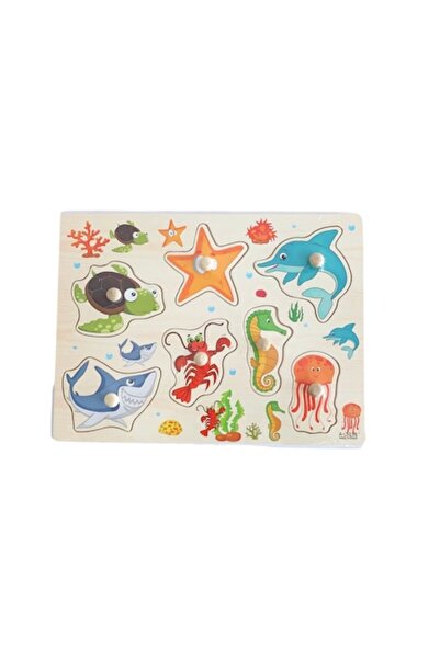 ALİBEİBEİ Wooden marine animal puzzle with helper handle,