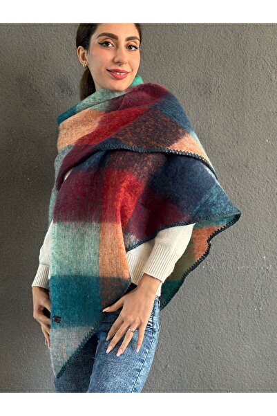 Gönülden Tasarım Soft Plaid Triangle Crocheted Women's Shawl 200X85 cm
