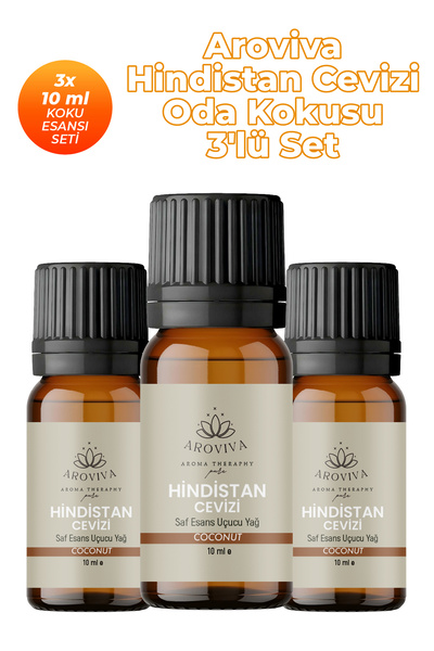 Aroviva Hindistan Cevizi Oda Kokusu 3'Lü Set- Doğal Esansiyel Uçucu Yağ, Difü...