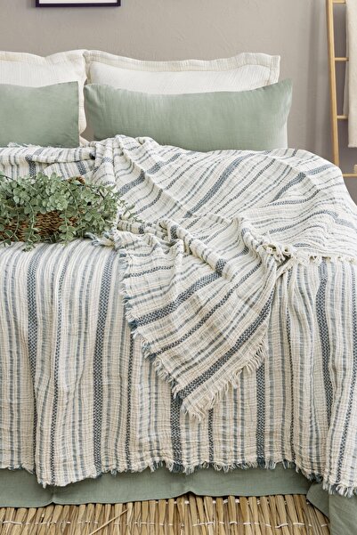 MEET MAYA NATURAL Corded Fabric Colorful Striped 3-Layer Muslin 100% Cotton Muslin Bedspread Soft, Lightweight and Stylish 230X240