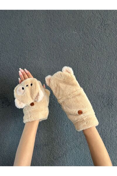 Gönülden Tasarım Puppet Plush with Fur Inside, Openable Finger Embroidery Processing Gloves