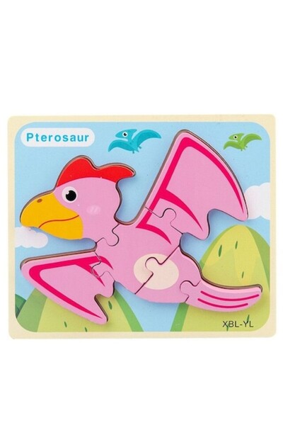 ALİBEİBEİ Puzzle din lemn cu dinozauri, Pterozaur, 6 piese mari