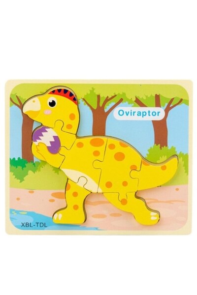 ALİBEİBEİ Puzzle din lemn cu dinozaur Oviraptor, 7 piese mari