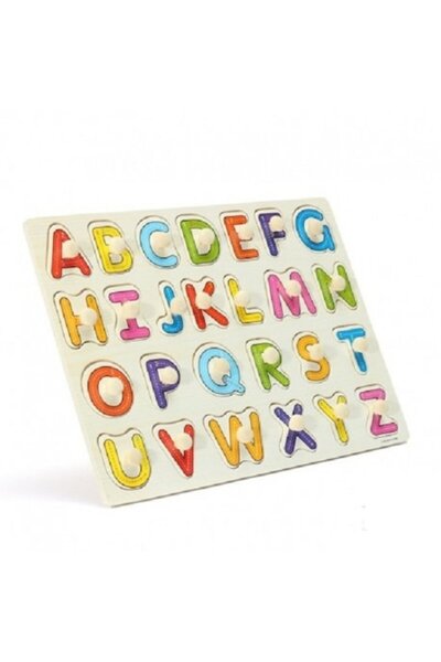 ALİBEİBEİ Puzzle cu litere din lemn ale alfabetului și mâner auxiliar -