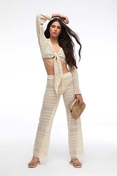 By Mare Style Geometric Pattern Organic Cotton Beige Color Beach Pants