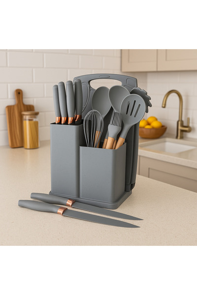 Dania 🍽️ Luxury 19-piece kitchen tool set in gray and rose gold - elegant modern design ✨