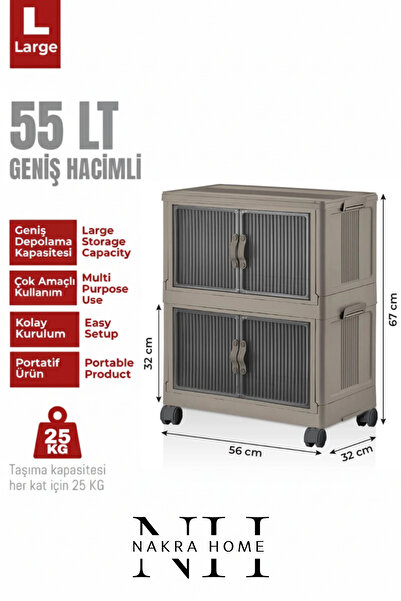 NAKRA HOME 2'li Katlanır Portatif Tekerlekli Organizer Dolap – Çok Amaçlı Mık...