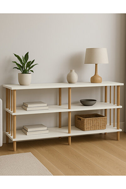 PEKA Dresuar Dekoratif Raflı Kahve Köşesi Konsol Ahşap Ayaklı Modern Çok Amaçlı Raf