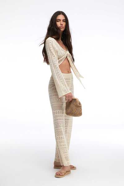 By Mare Style Geometric Pattern Organic Cotton Beige Color Beach Pants