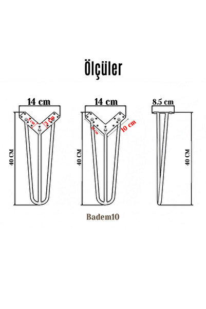 Badem10 Martı Gold Gold 4-Piece Set Metal Coffee Table Table Leg 41 cm Single Furniture Support Riser Leg Model
