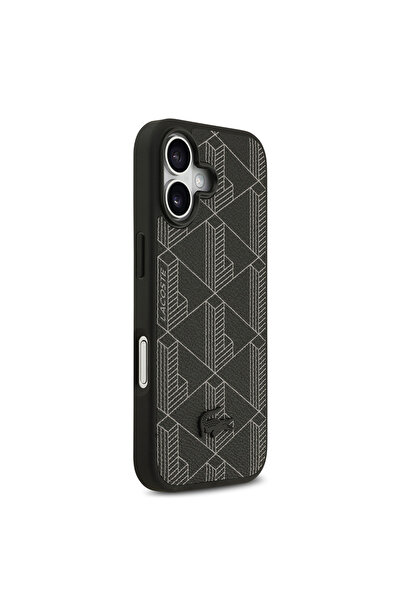 Lacoste iPhone 17 Uyumlu Kılıf Lisanslı M-safeli PU Deri Kartlıklı Karışık Monogram Desenli Siyah