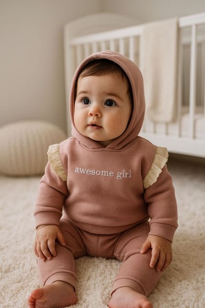 AGUBUBU 2-Piece Baby Set with Written Text, Ruffle Sleeve Detail