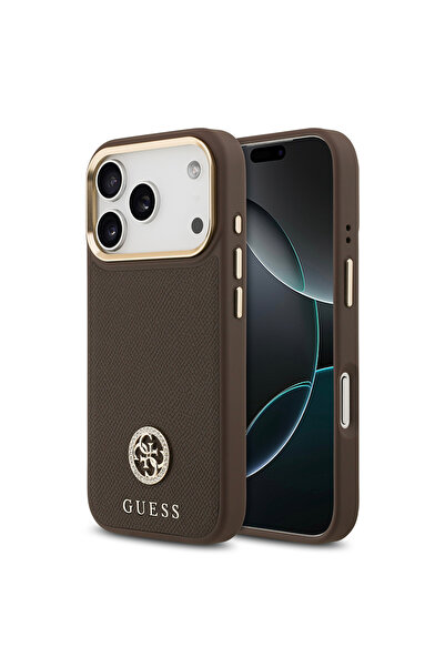 Guess iPhone 17 Pro Uyumlu Kılıf Lisanslı M-safeli Grained Yazı ve Taşlı 4G L...