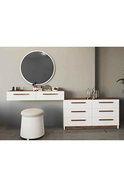 Stylish Home تسريحة غرفة نوم مودرن كبيرة ابيض وبني - TS03