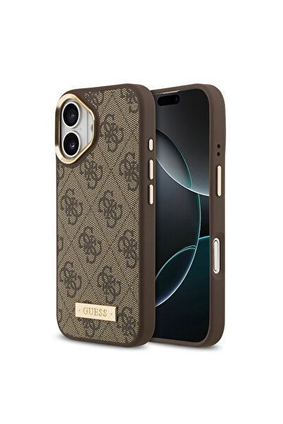 Guess iPhone 17 Uyumlu Kılıf Lisanslı M-safeli 4G Desenli PU Metal Plaka Klas...