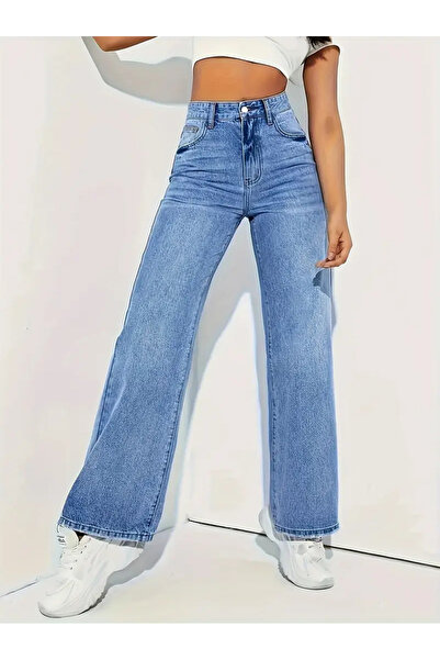 beeke Jeanline Blugi pentru femei, casual, confortabili, talie înaltă cu picioare largi, material elastic croi larg pe picior Pantaloni din denim Jean Palazzo