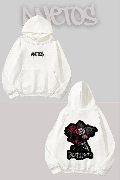 Anetos Shinigami Death Note Spate cu imprimeu Alb cu glugă Swea tricou