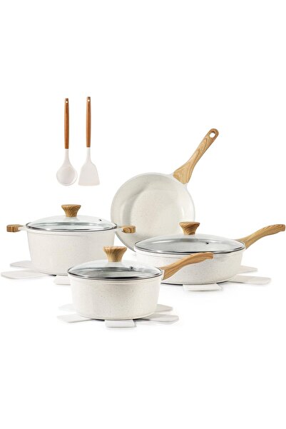 Sensarte مجموعة أواني طهي سيراميك غير لاصقة، 13 قطعة، غير سامة، خالية من PFAS وPFOA