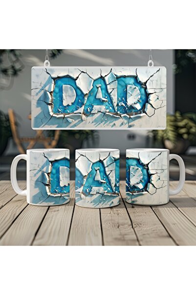 Beramussa 3D Dad Written Mug – Blue English Father Written Design – Unembossed