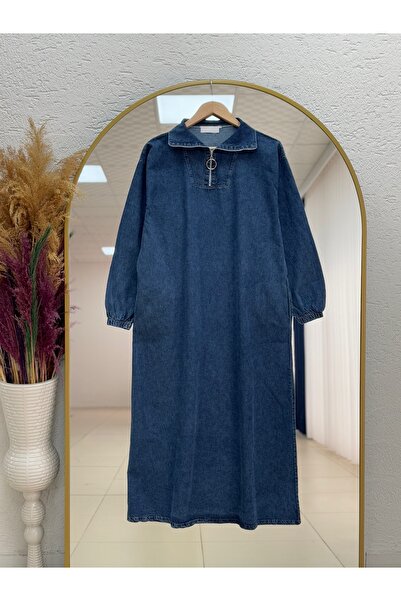 BENAHOLL Hadina Φαρδύ τζιν φόρεμα με μισό φερμουάρ-PE733 Χρώμα τζιν