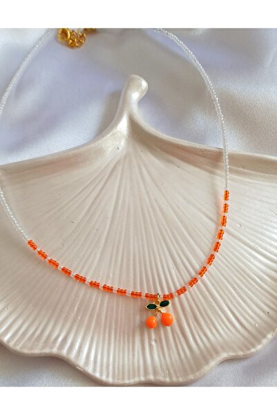 BIJUTERI Cherry Charm Sand Bead Necklace