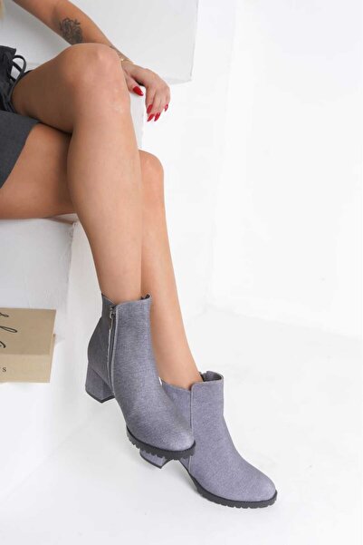 VENTİ VENTİSCAA Kadın Gri Kot Kalın Topuklu Bot