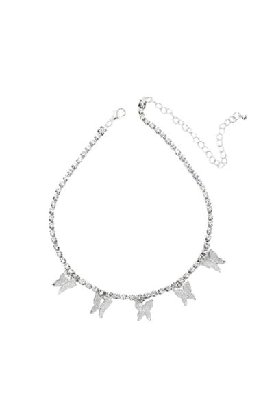 Tessero Colier de damă în stil tenis cu fluturi, pietre de zirconiu albe, argint