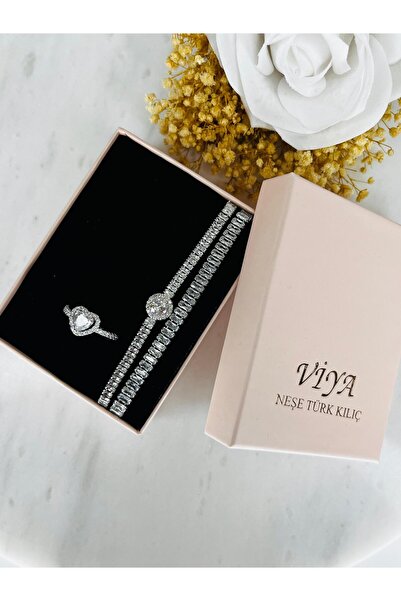 VİYA Louise Love 3'lü Set Bileklik Yüzük Set Sevgiliye Kız Arkadaşa Hediye