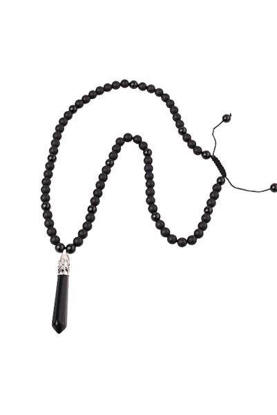 Tessero - Colier cu mărgele de onix mat și pandantiv din piatră semiprețioasă...