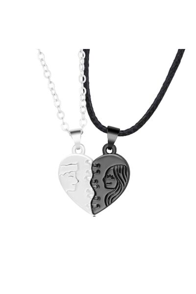 Tessero - Set de două coliere cu pandantive magnetice în formă de inimă (fată și băiat), pentru cupluri/prieteni