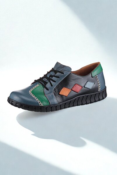 İNZE AYAKKABI Blue & Colorful Genuine Leather Casual Shoes