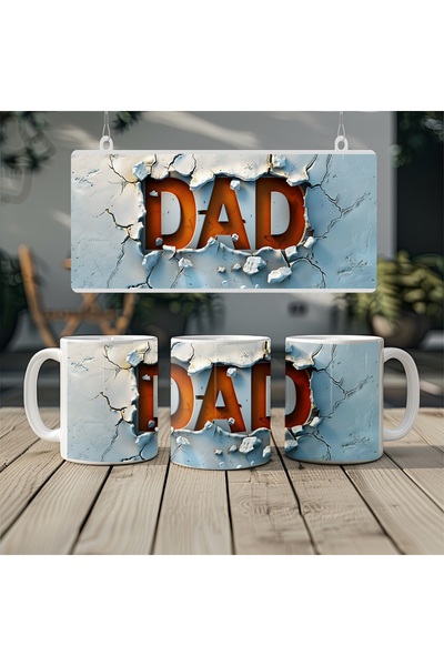 Beramussa كوب DAD بتأثير ثلاثي الأبعاد مع كتابة برتقالية وحمراء – هدية بتصميم الأب – بدون نقش