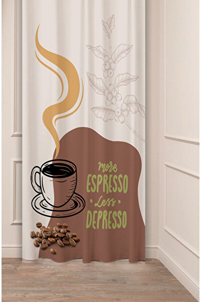 GREENDECOR Coffe Time Espresso Latte Coffee Time Bohemian Patterned Special Design Digital Printed Stylish Style Background Curtain