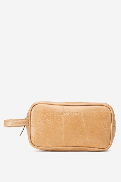 Dericlub حقيبة يد أداال للجنسين بسحاب واحد من الجلد الطبيعي باللون البيج