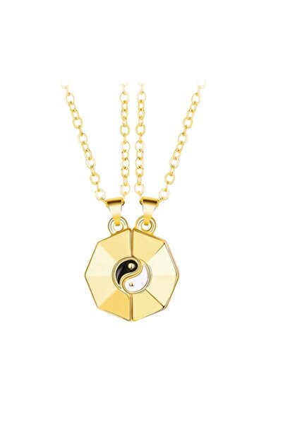 Tessero - Set de două coliere magnetice cu pandantiv Yin și Yang pentru cupluri, aurii