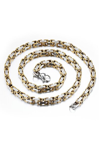 Tessero - Colier bizantin, placat cu aur de 18K, 6mm, 55 cm, oțel inoxidabil,...