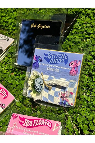 HEY GİDİ GİFT Stitch&Angel Kartlıklı Aynalı Hotflowers Mini Buket Çiçek, Sevg...
