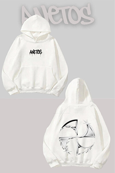 Anetos Silver Icon Back Printed White Hooded Sweatshirt