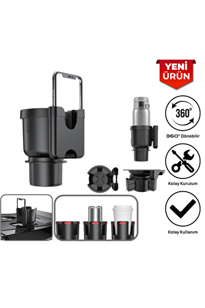 SMX Araç İçi 2’si 1 Arada Bardaklık ve Telefon Tutucu – 360° Dönebilir, Ayarl...